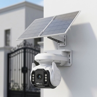 Caméra solaire extérieure, design double lumière et 6 lampes, haut-parleur intégré, 7W, 10400mAh, caméra CCTV solaire