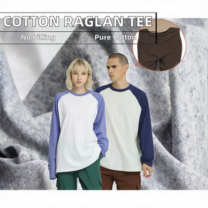 Men's Cotton <b>Raglan</b> Long <b>Sleeve</b> Crewneck <b>T</b>-<b>Shirt</b> Knitted Solid Color Anti-Pilling Loose Fit 250g Front Logo - Product Image 2