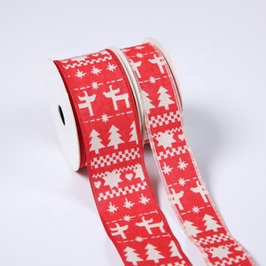 Sunjoy DIY wajah tunggal pohon Natal pita 100% poliester dekoratif merah dan hijau lebar untuk pembungkus hadiah mewah - Product Image 2