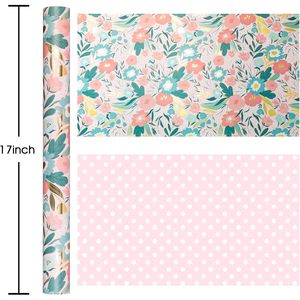 Pink Floral Wrapping <b>Paper</b> 17in x 32.8ft Reversible Gift <b>Wrap</b> For Baby Shower Birthday Valentine's Day Mother's Day - Product Image 5