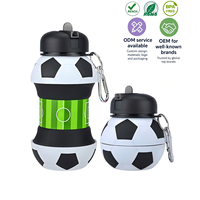 Bouteille d'eau pliable en silicone pour enfants, motif football, avec logo personnalisé, pour le sport et les voyages