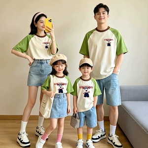 Camiseta familiar con estampado de dibujos animados, manga raglán, algodón, informal, transpirable, conjunto de ropa de verano para padres e hijos, para mamá, papá, niños, bebés - Product Image 5