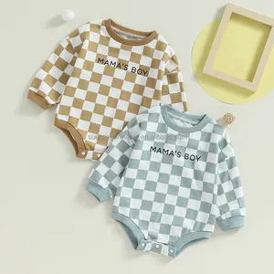 Pasgeboren 2023 Nieuwe Peuter Baby Plaid Mama Jongen Lange Mouw O-hals Sweatshirts Baby Romper