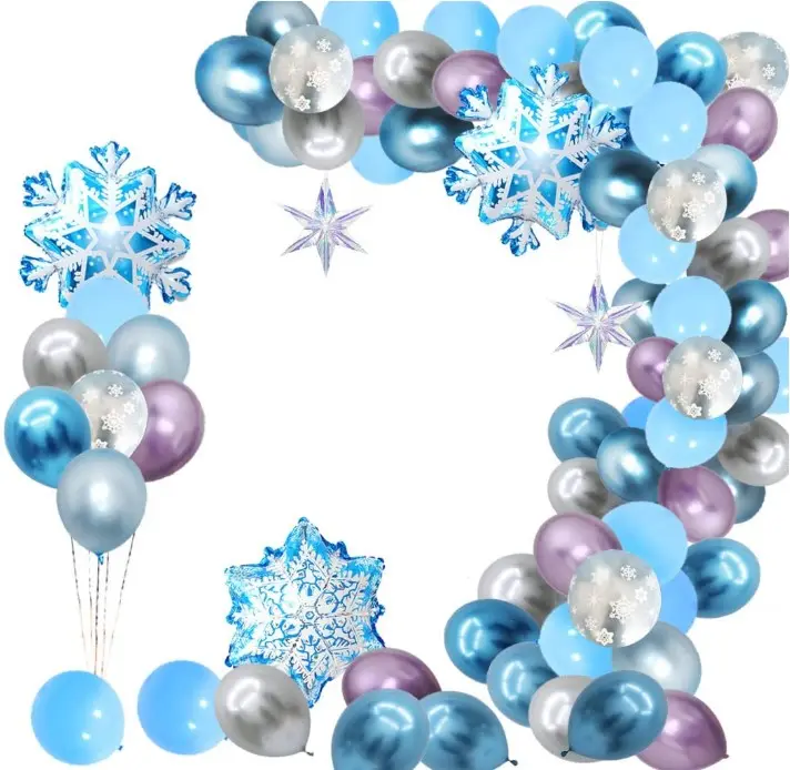 Balão de látex metálico azul roxo, estrela em arco, floco de neve, brinquedo de balão para férias, natal, chá de bebê, decoração de festa de aniversário congelada