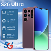 Smartphone S26 Ultra Thaïlande Écran LED 7,3 pouces 90Hz Résolution HD Android 15 16 Go 1 To 108 MP 8800 mAh Autres 5G Double SIM TF