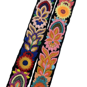 थोक क्रॉचिंग फूल बैग स्ट्रैप क्रॉकेट फीता पैटर्न फूलों के कढ़ाई वाले बालों को जातीय शैली पॉलिएस्टर बुना हुआ वेबबिंग - Product Image 6