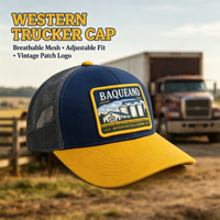 Topi Trucker Unisex Gaya Country Western dengan Patch Persegi Panjang Motif Peternakan, Gudang, dan Pemandangan Alam, Bahan Mesh Bernapas, Pelindung dari Sinar Matahari, dan Dapat Disesuaikan