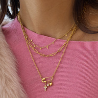 Collier DIY Aimgal en acier inoxydable 316L plaqué or 18 carats PVD, pendentif cœur et croix, inaltérable, étanche, bijoux pour fêtes à la plage