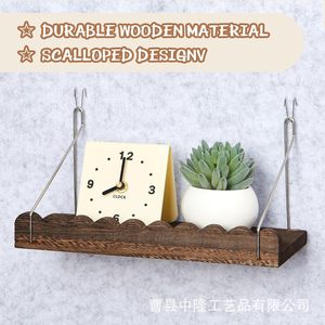 Retro Wooden <b>Wall</b> Shelf With <b>Hanging</b> Design For Living Room Decorative <b>Storage</b> - Product Image 3