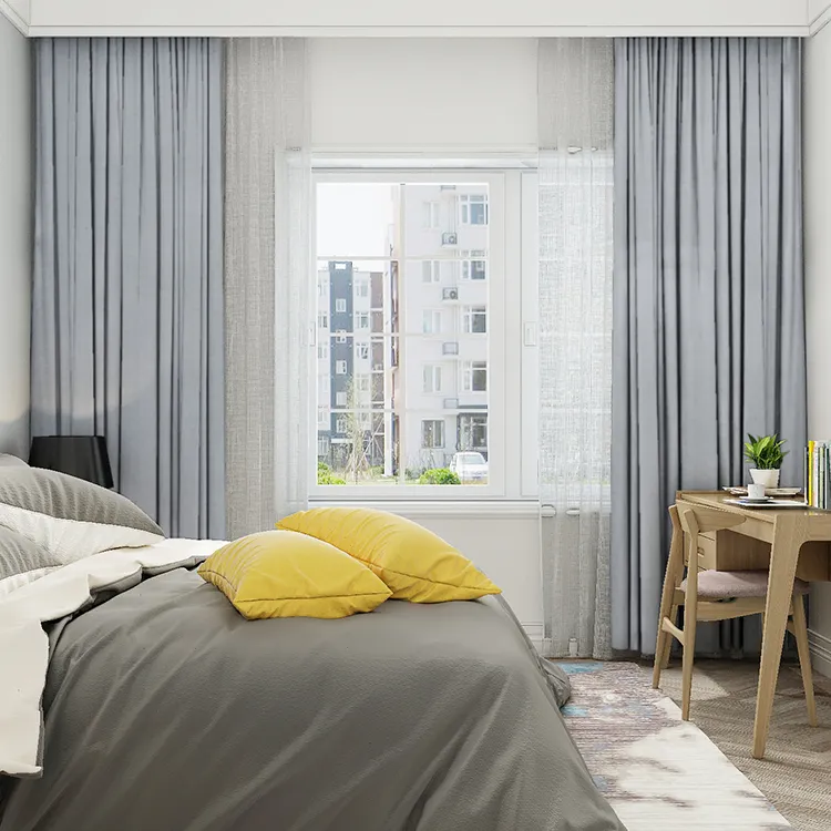 ¡Novedad! Cortina de ventana decorativa opaca para dormitorio de Color puro de poliéster 100%