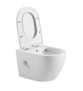 WC suspendu rond en céramique <span class=keywords><strong>de</strong></span> bonne qualité, sans bride, à <span class=keywords><strong>eau</strong></span> froide et chaude, avec bidet intégré pour l'hygiène féminine - Product Image 3