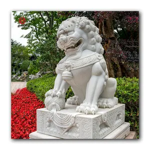 Buiten Tuin China Steen Fabriek Gemaakt Klassiek Ontwerp Steen Marmer Foo Hond Standbeeld Chinese Leeuw