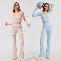 Aoyema Custom Gym Kleding Huidvriendelijke Cropped Top Hoge Elastische Heupkant Ballet Dans Zachte Ademend Yoga Broek Tweedelig Set