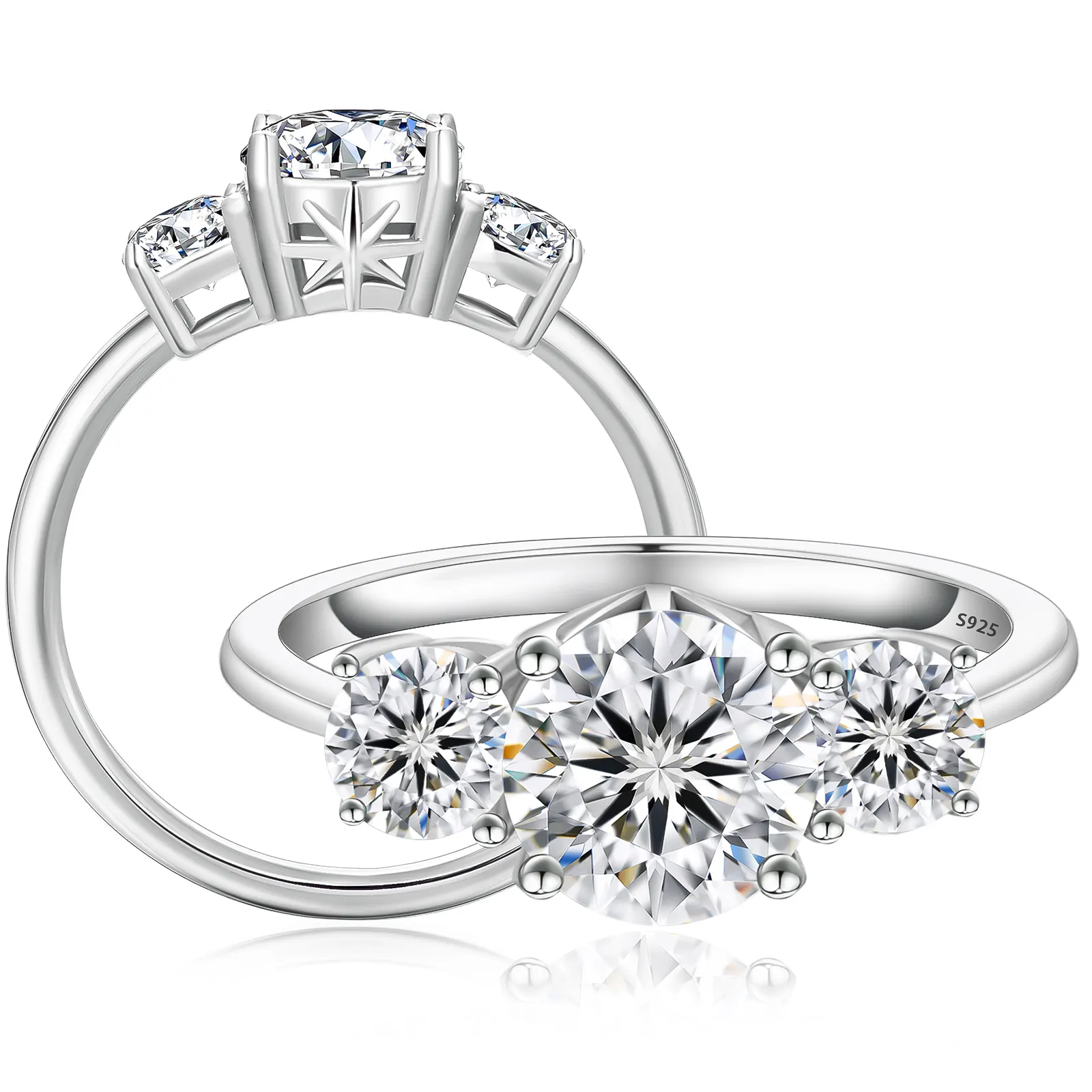 18K putih berlapis emas 925 perak murni cincin janji pernikahan potongan bulat VVS1 Moissanite 3 cincin pertunangan batu