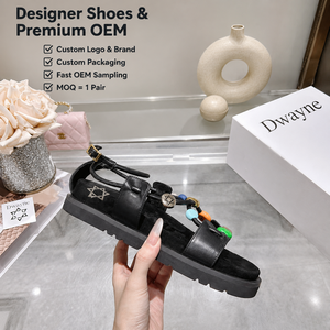 2026 Luxury Designer <b>shoe</b> for Women High Quality Leather Sandals Black Beaded Platform Summer Beach Elegant Casual Style New - Product Image 1
