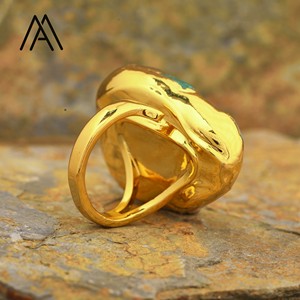 Anello con cornice in pietra naturale blu turchese Amazonite rosso giada placcato oro rame ottone Unisex per festa di nozze <span class=keywords><strong>gioielli</strong></span> fatti a mano - Product Image 2