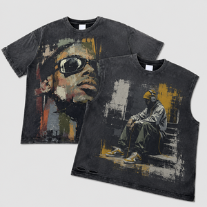 T-shirt graphique personnalisé double face, délavé vintage, 100% coton, coupe courte, streetwear, débardeur sans manches, vente en gros d'usine, t-shirt homme - Product Image 1
