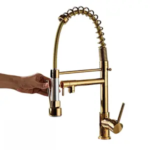 Luxury Brass Chrome Gold Mixer Commercial Spring Pull Down Kitchen Faucet With Sprayer For Kitchen Sink Tap