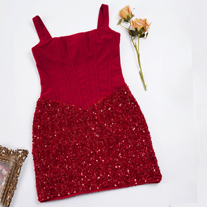 <span class=keywords><strong>Abito</strong></span> Mini Dritto da Donna Autunno Inverno, Eco-Friendly, Traspirante, con Paillettes Lucide Rosse, Lavorato a <span class=keywords><strong>Maglia</strong></span>, <span class=keywords><strong>Spalle</strong></span> <span class=keywords><strong>Scoperte</strong></span>, Schiena Scoperta, Naturale - Product Image 6