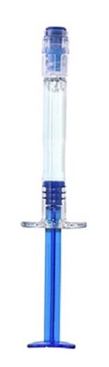Tubo transparente con pulsador azul