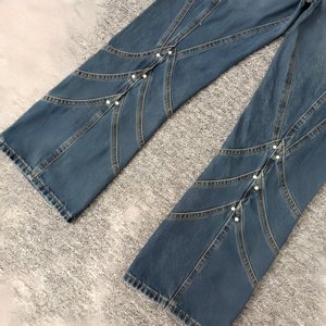Jeans de marque de créateur 2026 pour hommes, décontractés, taille mi-haute, patchwork brodé, denim <span class=keywords><strong>bleu</strong></span> classique, coupe droite, OEM - Product Image 5