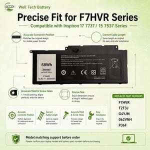 Batería de Alta Calidad F7HVR T2T3J para Portátil <span class=keywords><strong>Dell</strong></span> <span class=keywords><strong>Inspiron</strong></span> <span class=keywords><strong>17</strong></span> <span class=keywords><strong>7737</strong></span> 15 7537 Serie G4YJM 062VNH - Product Image 5