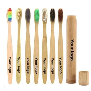 Escova de dentes de bambu personalizada, logotipo personalizado, ecológica, de bambu, envoltório individualmente