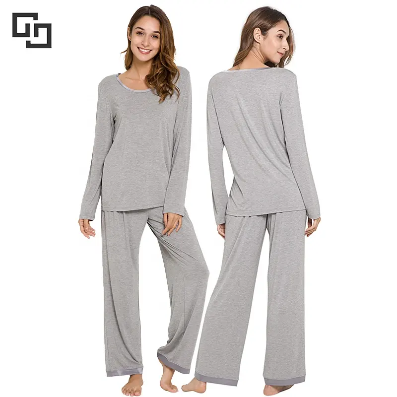 OEM Wholesale Sleepwear Long Sleeve Pijamas Woman Viscose Bamboo Pajamas