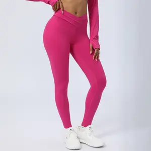2024 Women's Outdoor Patchwork Breathable Compression Crossover Waist Running Yoga Leggings