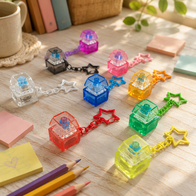 Custom Logo Acrylic Keyboard Switch Clicker Keychain UV Printed Waterproof Cartoon Carabiner Pendant Promotional Gift