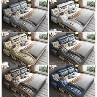 Lit en cuir intelligent multifonctionnel moderne et luxueux avec tiroir de massage, coffre-fort, lit double king size