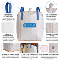 Sacs FIBC robustes 1000 kg 1 tonne, sacs jumbo, sacs en vrac pour la construction, le ciment, le sable, le stockage industriel, utilisation mixte