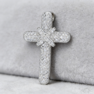 CUSTOM SILVER 14K GOLD PLATED VS LAB GROWN CVD DIAMOND CLASSIC ENGAGEMENT GIFT LUXURY SWEATER <b>CHAIN</b> NECKLACE <b>CROSS</b> PENDANT - Product Image 4