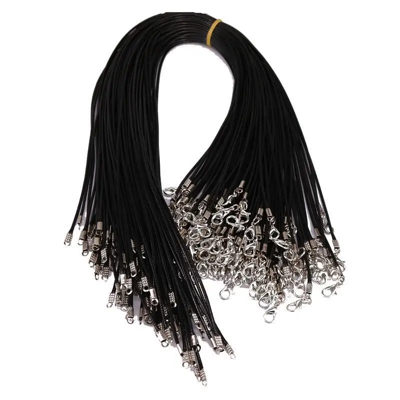 Customized 2mm 50cm black jewelry making supplies braided leather cord wax rope for Pendants Necklace Making Jewellery