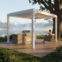 Pergola murale en aluminium écologique et durable Sweet Home, toit rétractable motorisé à lames orientables, imperméable, pour extérieur