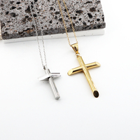 Bijoux fantaisie en acier inoxydable, chaîne à maillons mignonne, collier simple avec pendentif croix personnalisé, vente en gros unisexe, plaqué or 18 carats