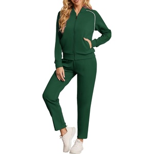 Survêtement décontracté à manches longues pour femme, de haute qualité, pour le quotidien, la gym et les sports de plein air, avec logo personnalisé, en tissu tricoté, fermeture éclair et col montant - Product Image 4