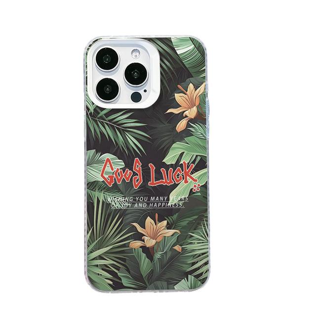 Tropical Plants Good Luck TPU Phone Case for 11-17 Shockproof Anti-Fingerprint Lens Protection UV Painting Without Holder