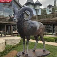 YOUFINE Sculpture de mouton cornu grandeur nature en bronze moulé, décoration personnalisée pour réserves de jeux extérieurs, statue de chèvre en bronze