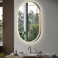 Miroir de salle de bain minimaliste LED anti-buée IP44 moderne, mural, ovale, éclairé