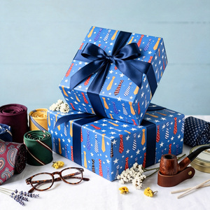 Blue Father's Day Wrapping <b>Paper</b> <b>Roll</b> Iridescent Tie Pattern Gift <b>Wrap</b> <b>Paper</b> with Star Perfect for Father's Day Mens Birthday - Product Image 2