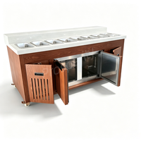 Comptoir de bar à salades réfrigéré commercial, table de préparation de buffet en bois grainé avec bacs GN