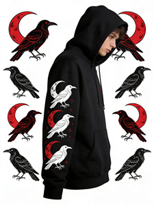 Felpa con Cappuccio Gotica Raven Moon - Felpa Nera Streetwear con Design di Corvo e Luna Crescente, Moda Gotica Mistica - Product Image 3