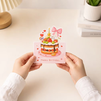 Kartu Ucapan Ulang Tahun Kue Kawaii Set 5 Desain Cetak Kertas Seni Kartu Ucapan Pesta Lucu Grosir