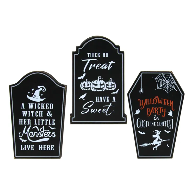 New Halloween Wooden Tombstone Table Signs Grave Markers Witch Pumpkin Decor Yard Signs