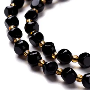 PandaHall Seed Beads Six Sided Celestial Dice Natural Black Onyx