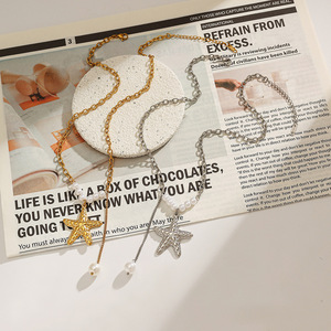 Collier en acier inoxydable en forme d'étoile de mer avec perles d'imitation plaqué or 18 carats style européen pour un usage quotidien - Product Image 2