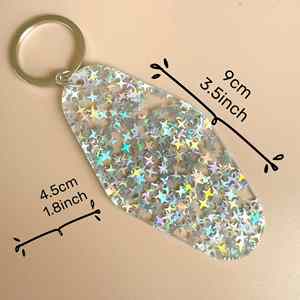 Etiquetas de equipaje y placas de habitación de plástico acrílico UV personalizadas para impresión DTF, con forma de rombo y purpurina, ideales para llaveros de motel. - Product Image 3