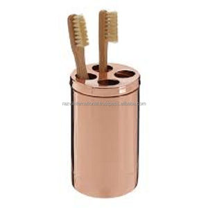 Ensemble de quatre pièces en métal plaqué cuivre SS, porte-brosse à dents rond moderne et écologique pour la salle de bain - Product Image 1