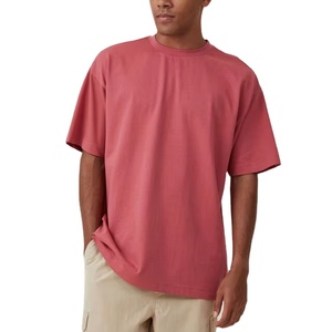 100% algodón bordado personalizado Color sólido Rosa hombro caído estilo callejero de gran tamaño camiseta suelta de alto peso para hombre - Product Image 1